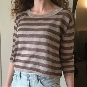 Chan Luu Cropped Metallic Striped Sweater